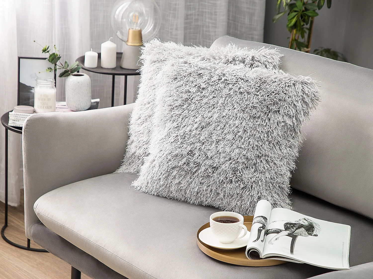Set of 2 Decorative Cushions CIDE 45 x 45 cm Light Grey Solid