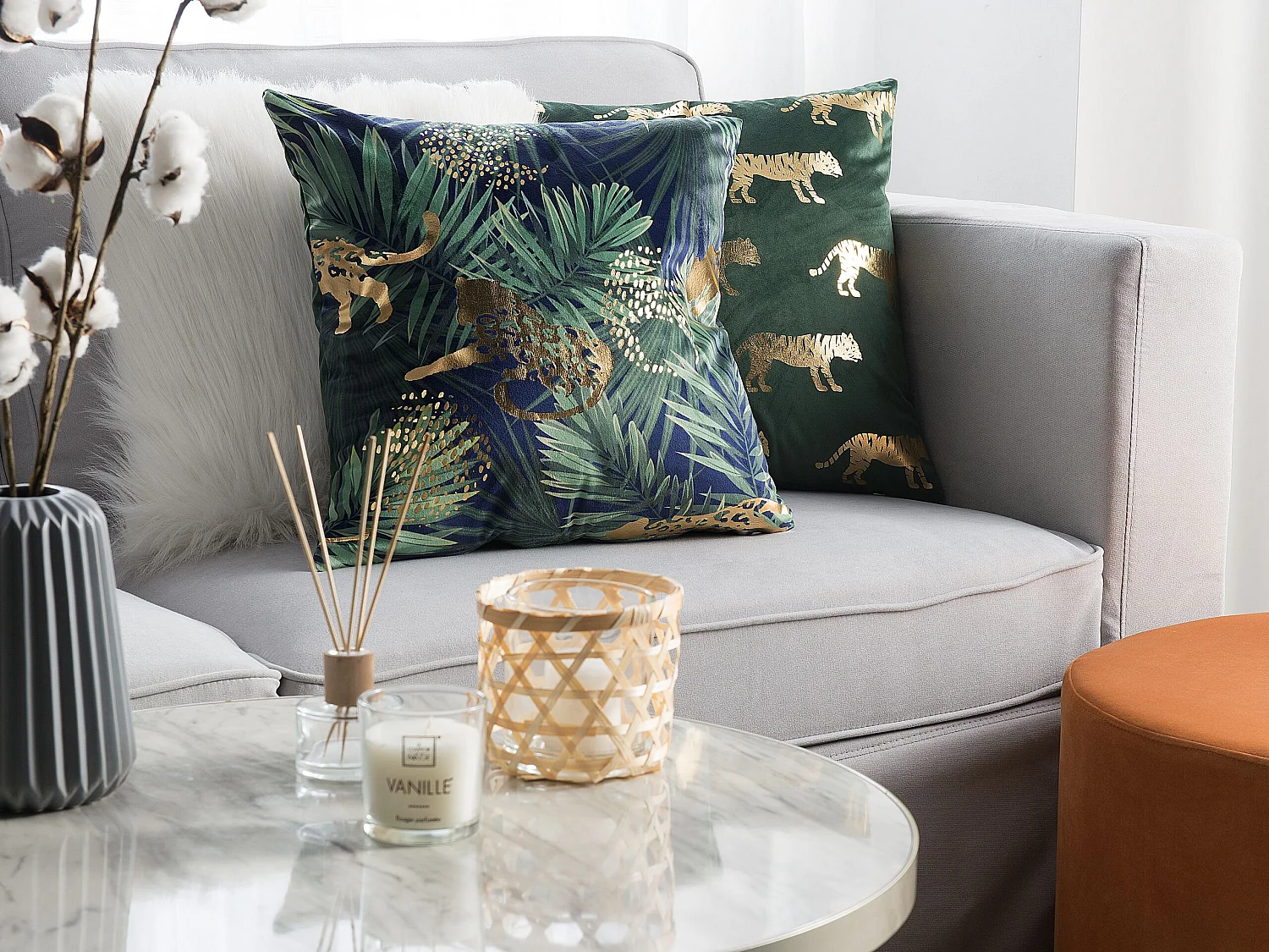 Set van 2 decoratieve kussens BELLEROSE Fluweel 45 x 45 cm Donkergroen Bladpatroon