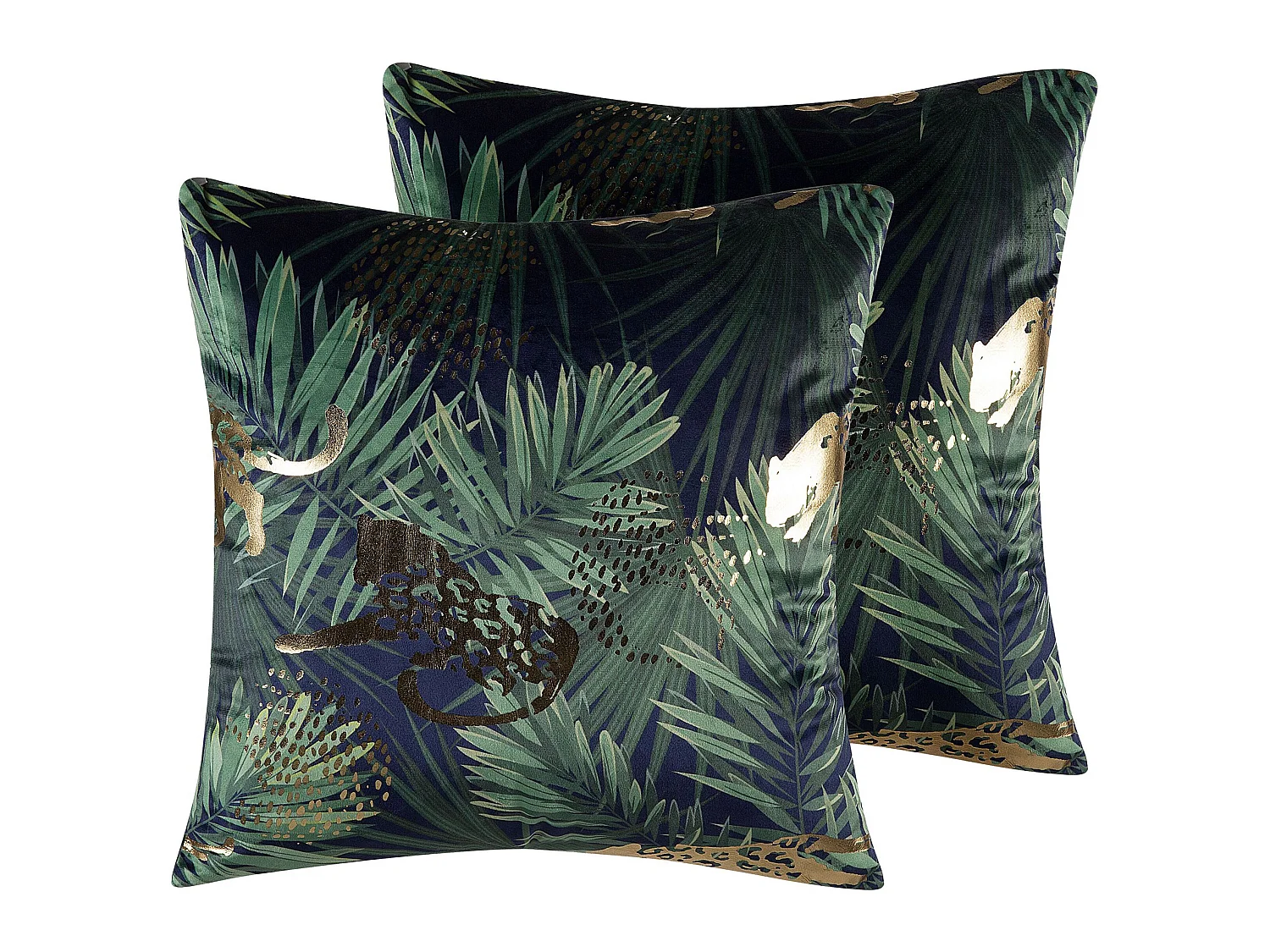 Lot de 2 coussins décoratifs BELLEROSE Velours 45 x 45 cm Vert foncé Motif de plante