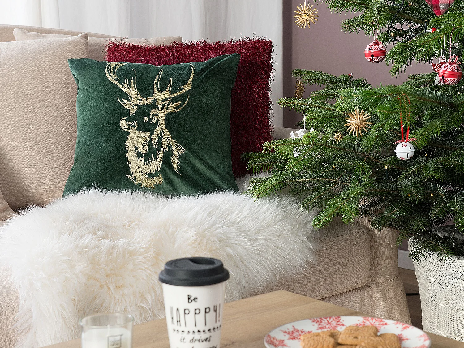 Dekokissen Polsterbezug Samtstoff Tiermotiv dunkelgrün/gold im 2er Set Blitzen