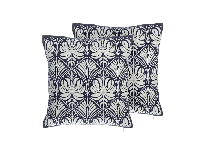 Dekokissen 2er Set 45 x 45 cm Baumwolle mit Ornamenten Blumen weiß/blau Nemesia