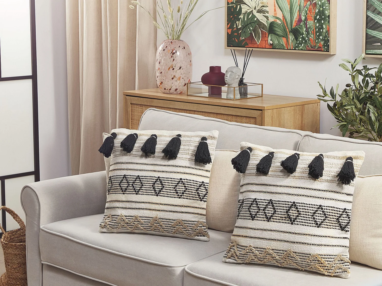 Lot de 2 coussins décoratifs SAMBUCUS Coton 45 x 45 cm Beige Motif géométrique