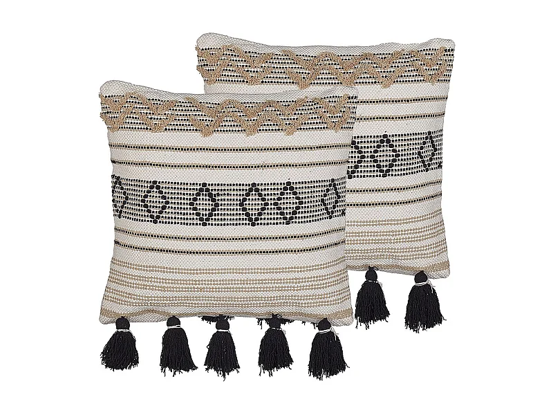 Set van 2 decoratieve kussens SAMBUCUS Katoen 45 x 45 cm Beige Geometrisch patroon