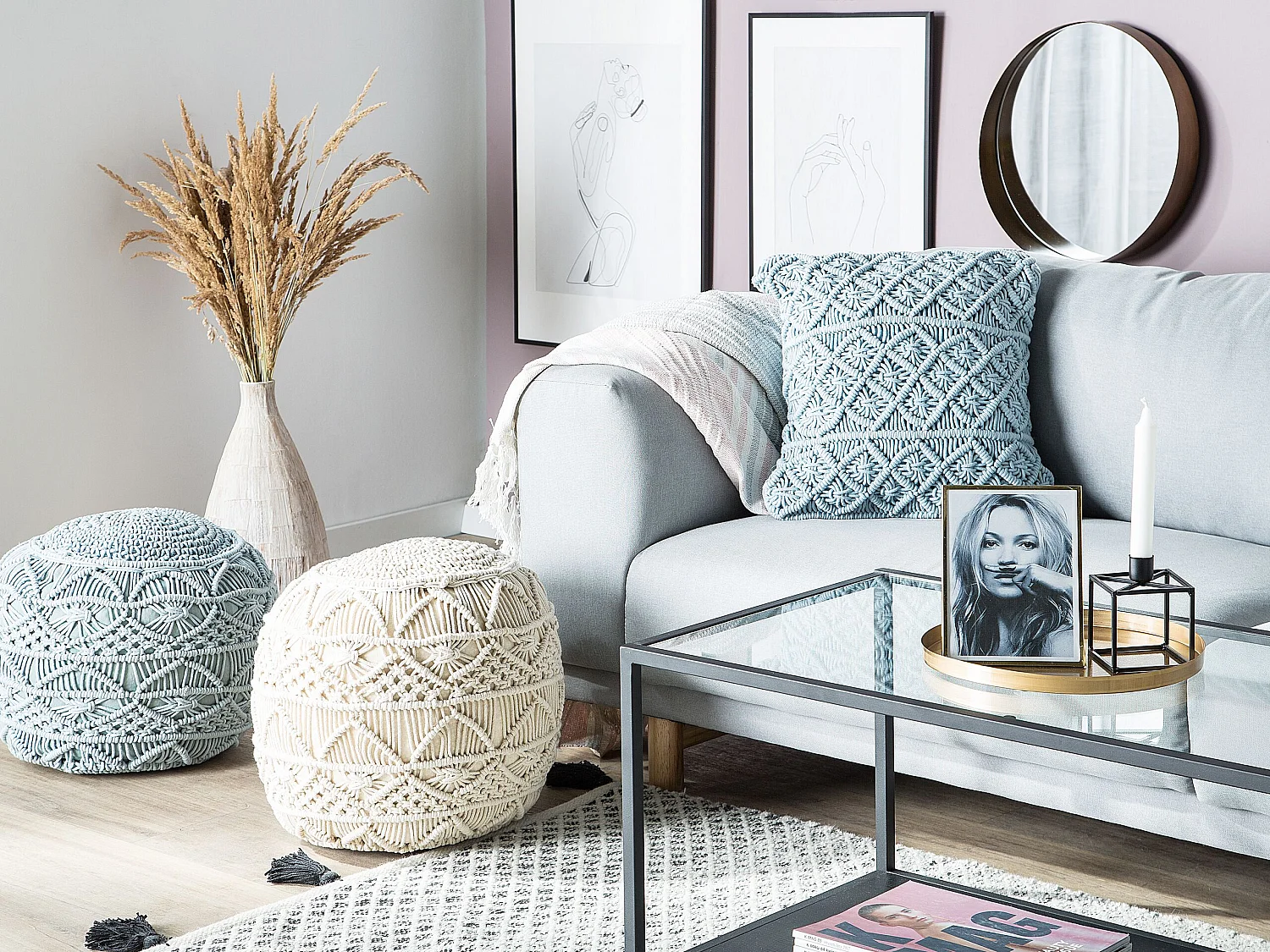 Zestaw 2 poduszek dekoracyjnych GOREME Boucle 45 x 45 cm Niebieski Wzór geometryczny