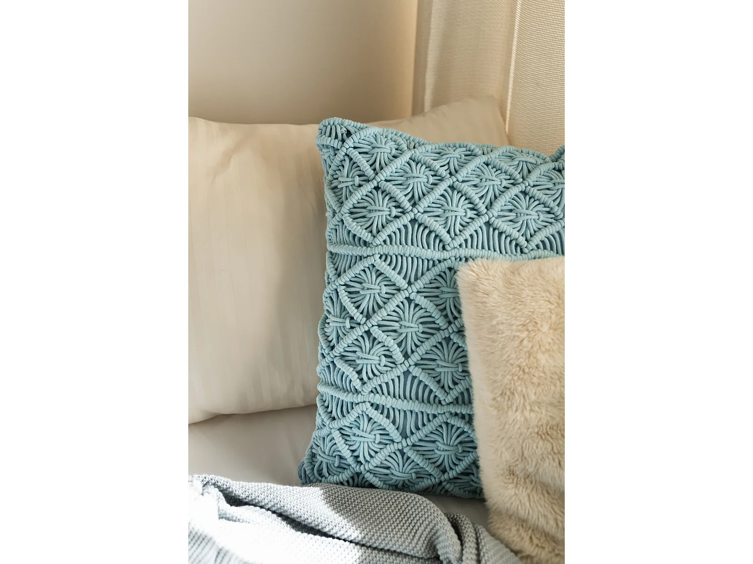 Set van 2 decoratieve kussens GOREME Bouclé 45 x 45 cm Blauw Geometrisch patroon