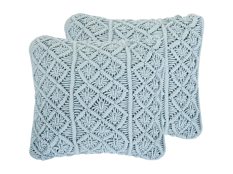 Lot de 2 coussins décoratifs GOREME Bouclé 45 x 45 cm Bleu Motif géométrique