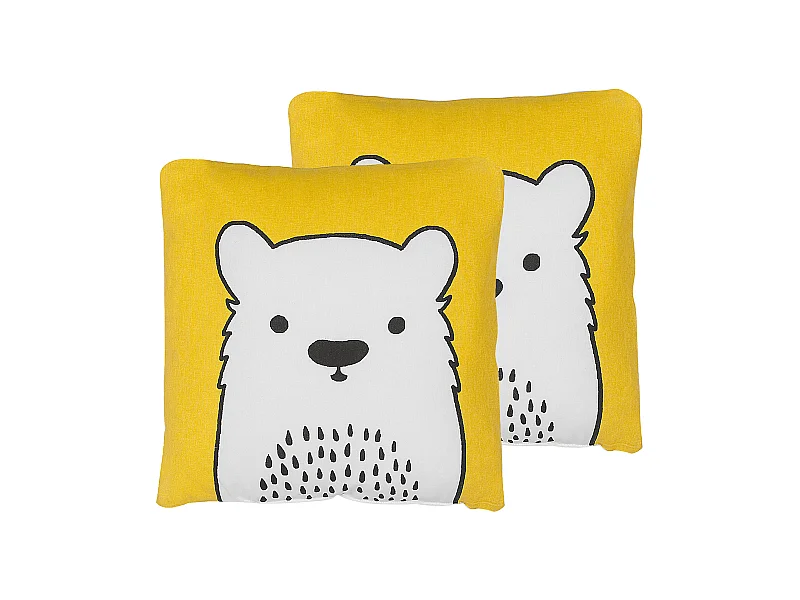 Dekokissen gelb Bärmotiv 45 x 45 cm 2er Set WARANASI