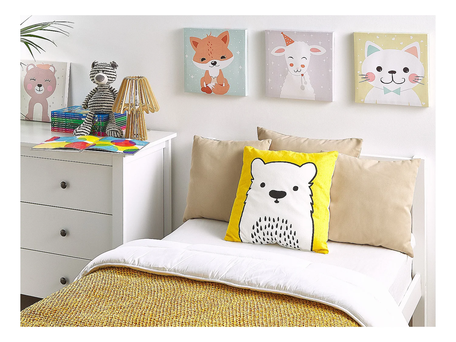 2 bawełniane poduszki dla dzieci miś 45 x 45 cm żółte WARANASI