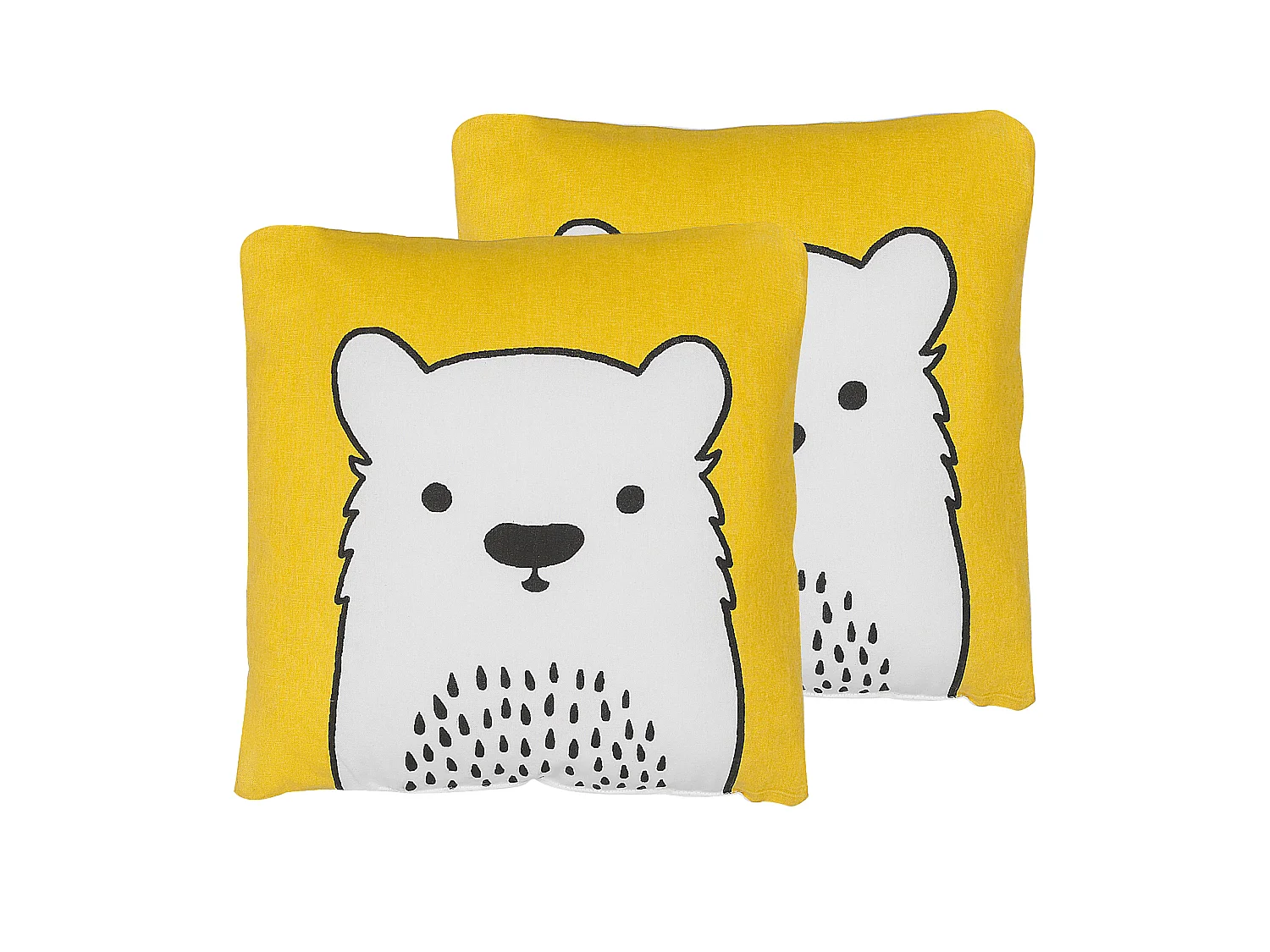 Lot de 2 coussins avec motif ours 45 x 45 cm jaune et blanc WARANASI