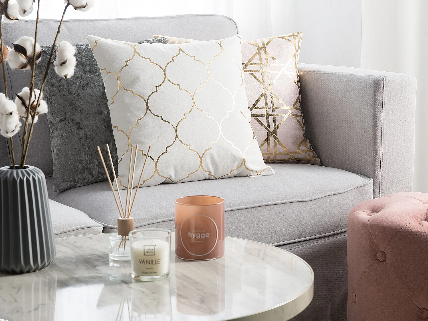 Lot de 2 coussins décoratifs ALYSSUM Coton 45 x 45 cm Blanc Motif de treillis