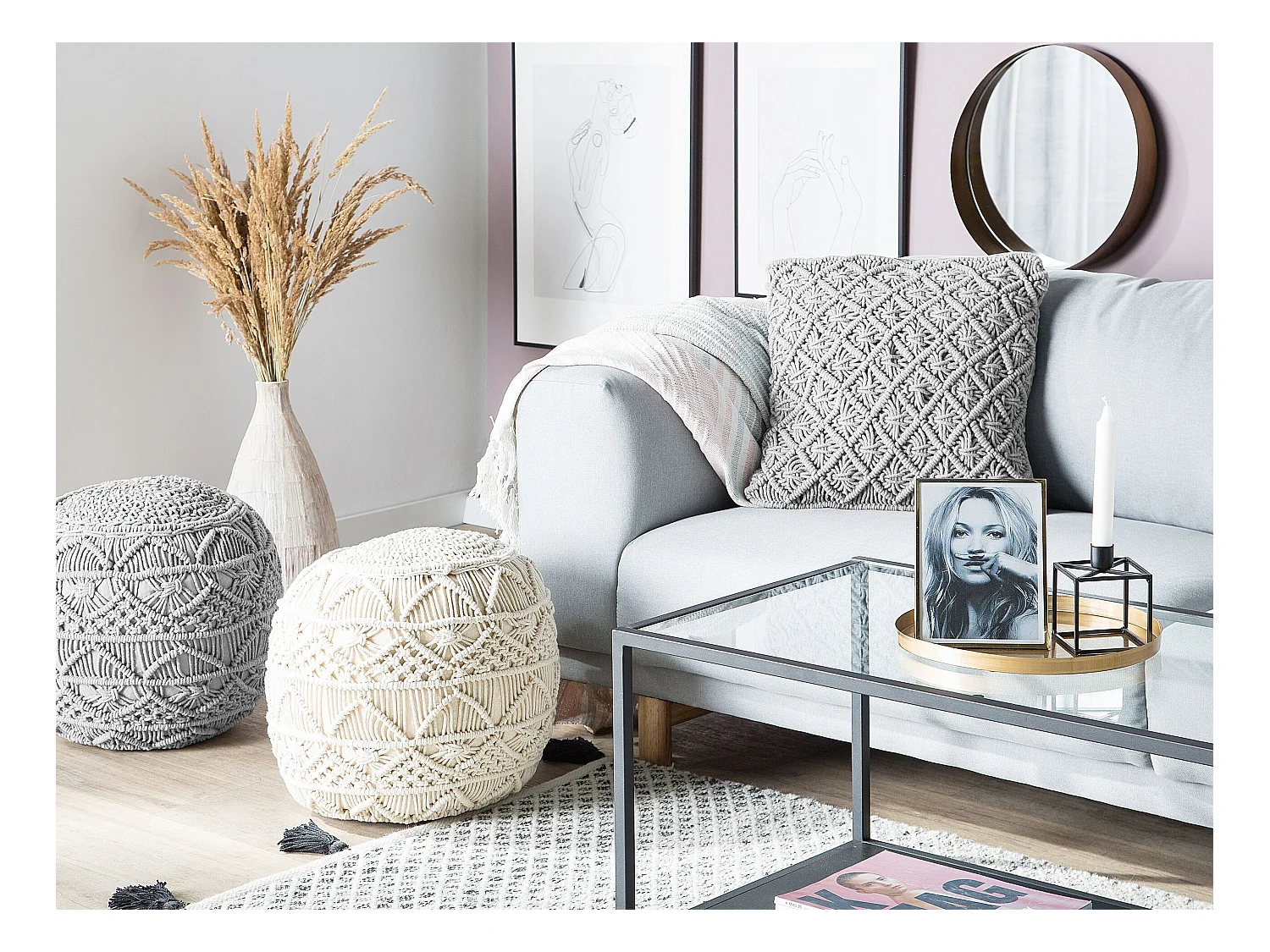 Lot de 2 coussins décoratifs KIZKALESI Coton 45 x 40 cm Gris Motif géométrique