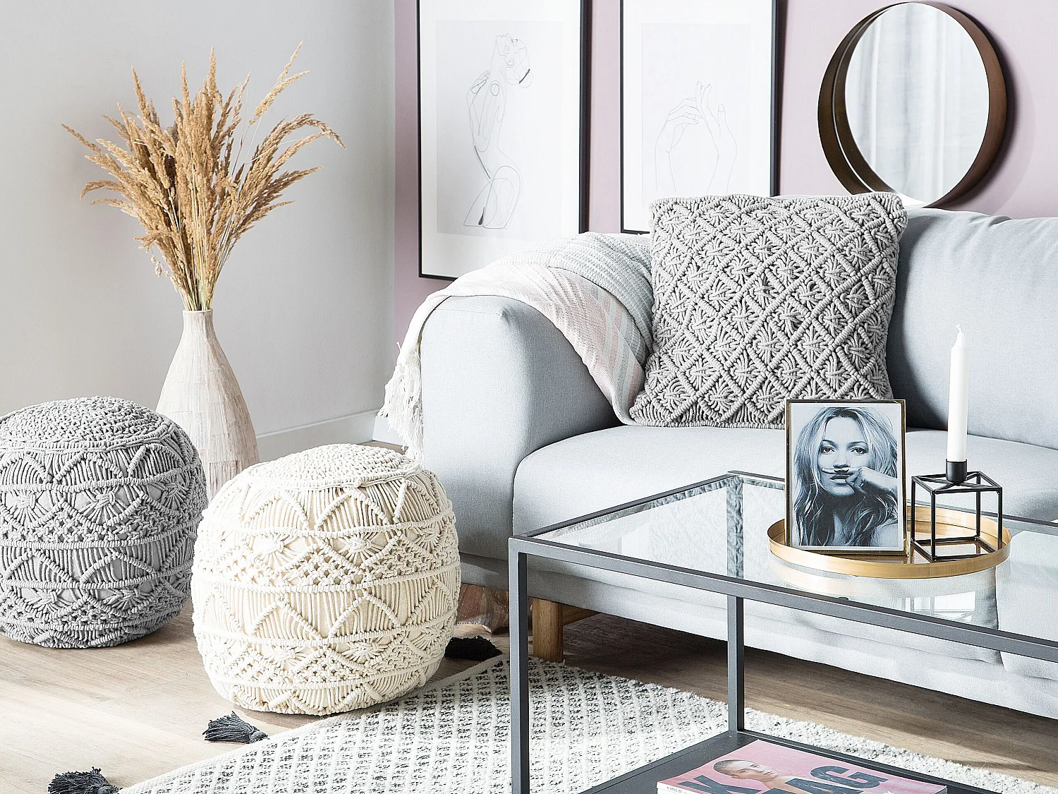 Lot de 2 coussins décoratifs KIZKALESI Coton 45 x 40 cm Gris Motif géométrique