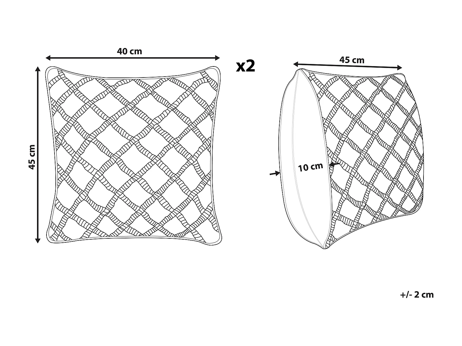 Lot de 2 coussins décoratifs KIZKALESI Coton 45 x 40 cm Gris Motif géométrique