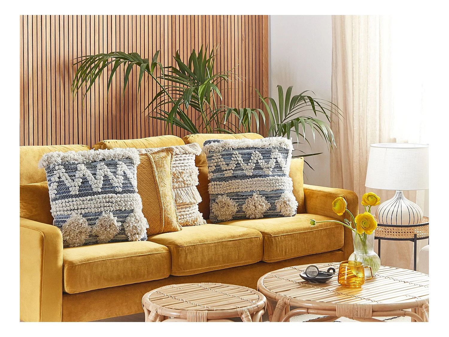 Dekokissen 2er Set EYTELIA Bouclé 45 x 45 cm Blau Geometrisches Muster