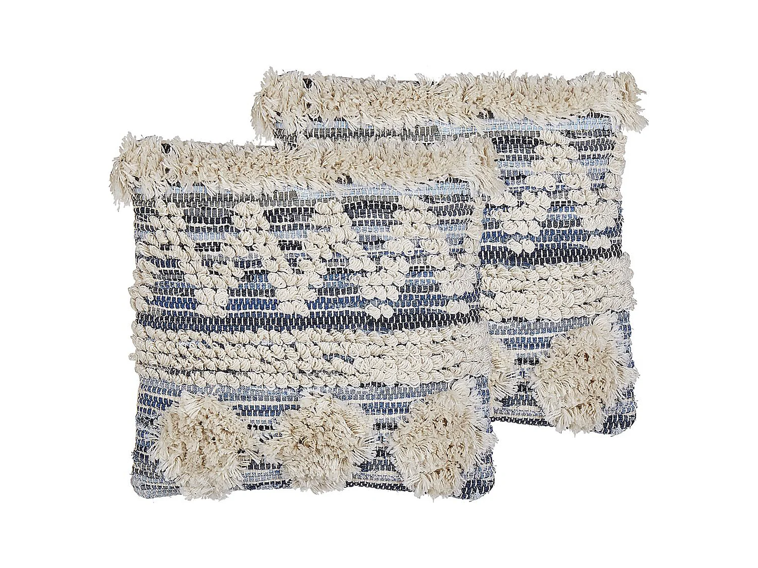 Lot de 2 coussins décoratifs EYTELIA Bouclé 45 x 45 cm Bleu Motif géométrique