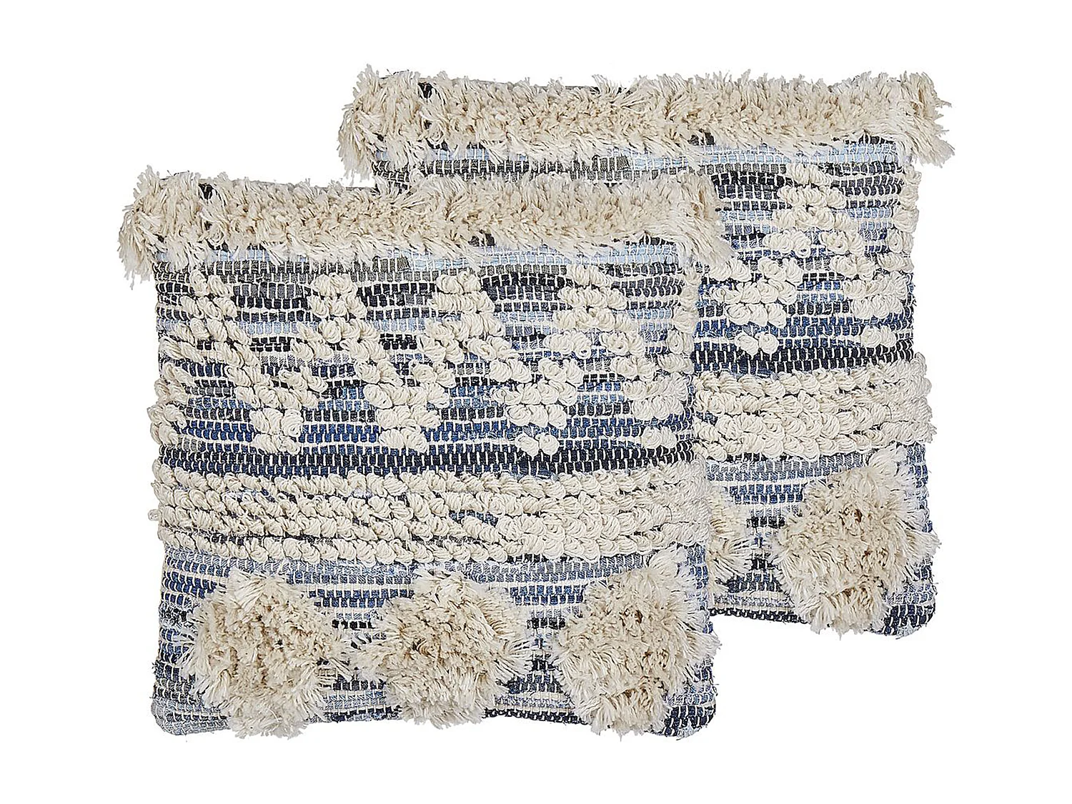 Lot de 2 coussins décoratifs EYTELIA Bouclé 45 x 45 cm Bleu Motif géométrique