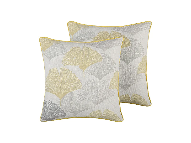 Dekokissen Polyester Blattmotiv gelb/grau 45 x 45 cm 2er Set Candytuft