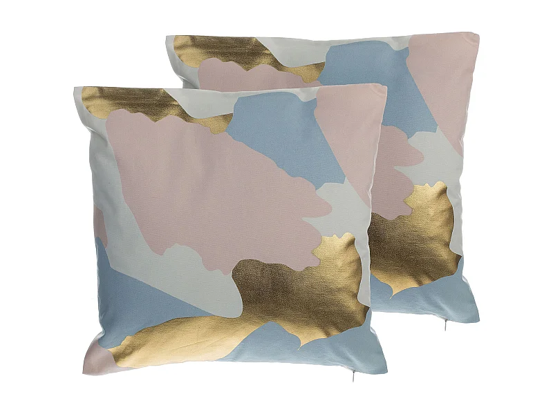 Dekokissen Baumwolle Fleckenmotiv bunt rosa/gold/blau 45 x 45 cm 2er Set Ixia