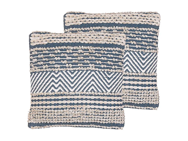 Conjunto de 2 cojines decorativos DEWBERRY Algodón 45 x 45 cm Azul Patrón geométrico