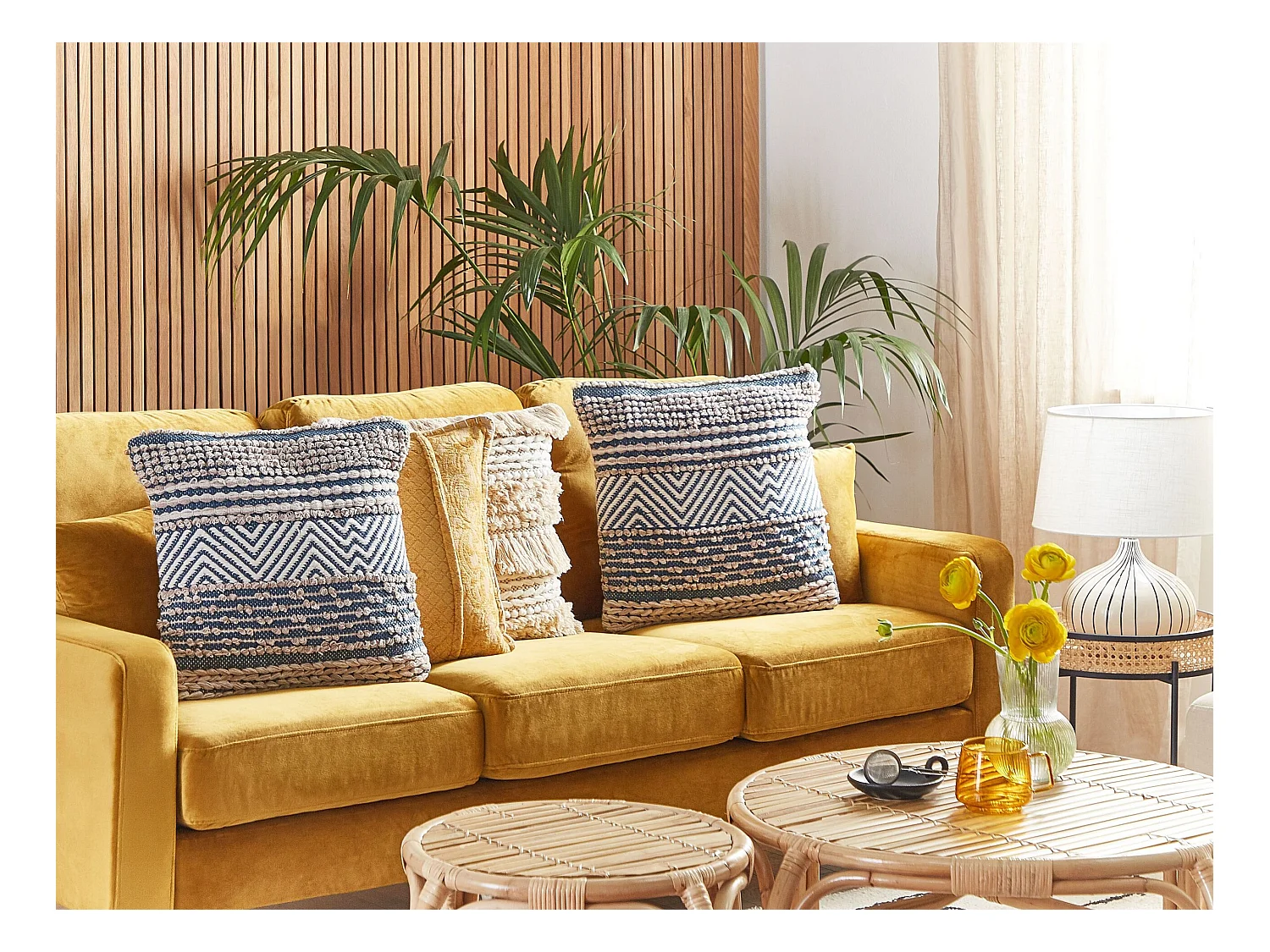 Set van 2 decoratieve kussens DEWBERRY Katoen 45 x 45 cm Blauw Geometrisch patroon