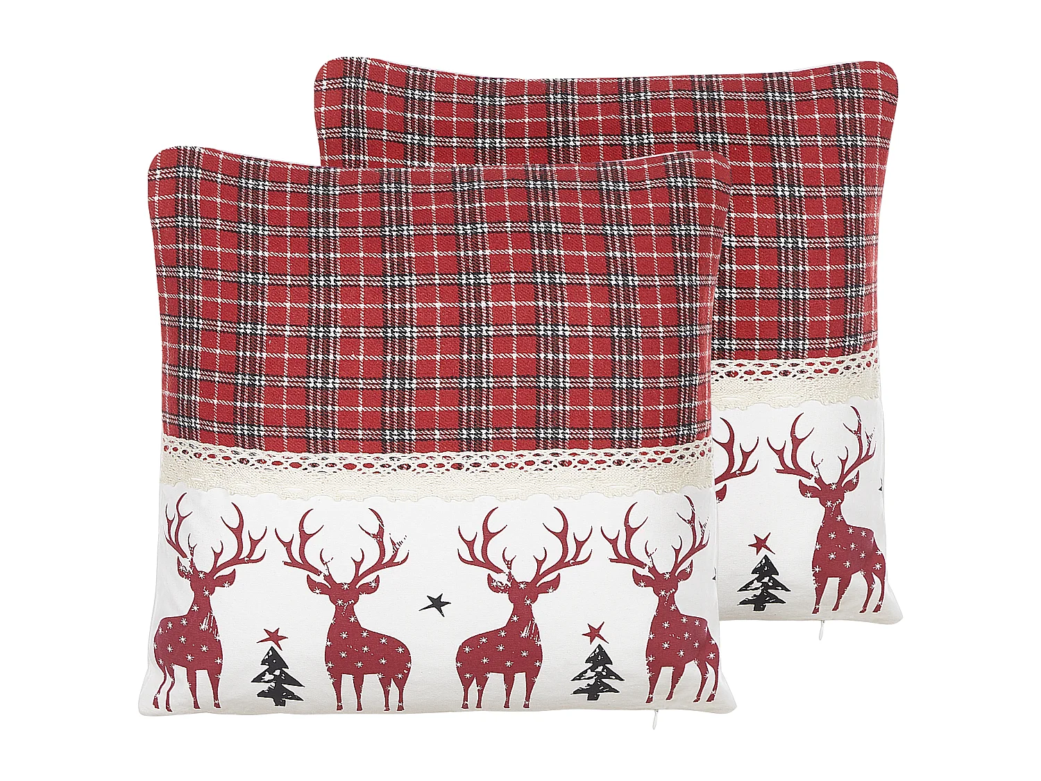 Set of 2 Decorative Cushions ROBBIE 45 x 45 cm Red Christmas Motif