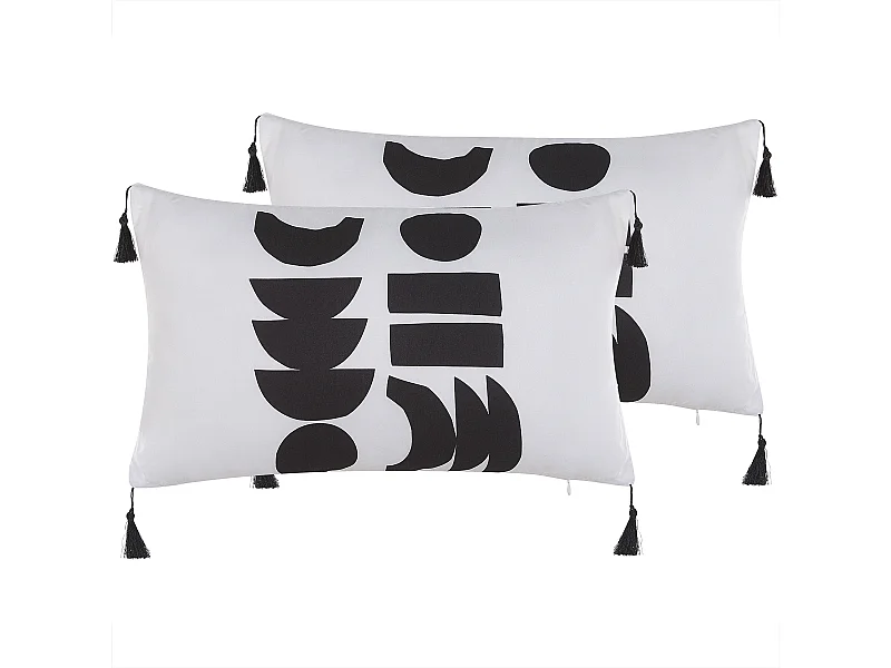 Set di 2 cuscini LIRIOPE 30 x 50 cm Nero/ Bianco Trama geometrica