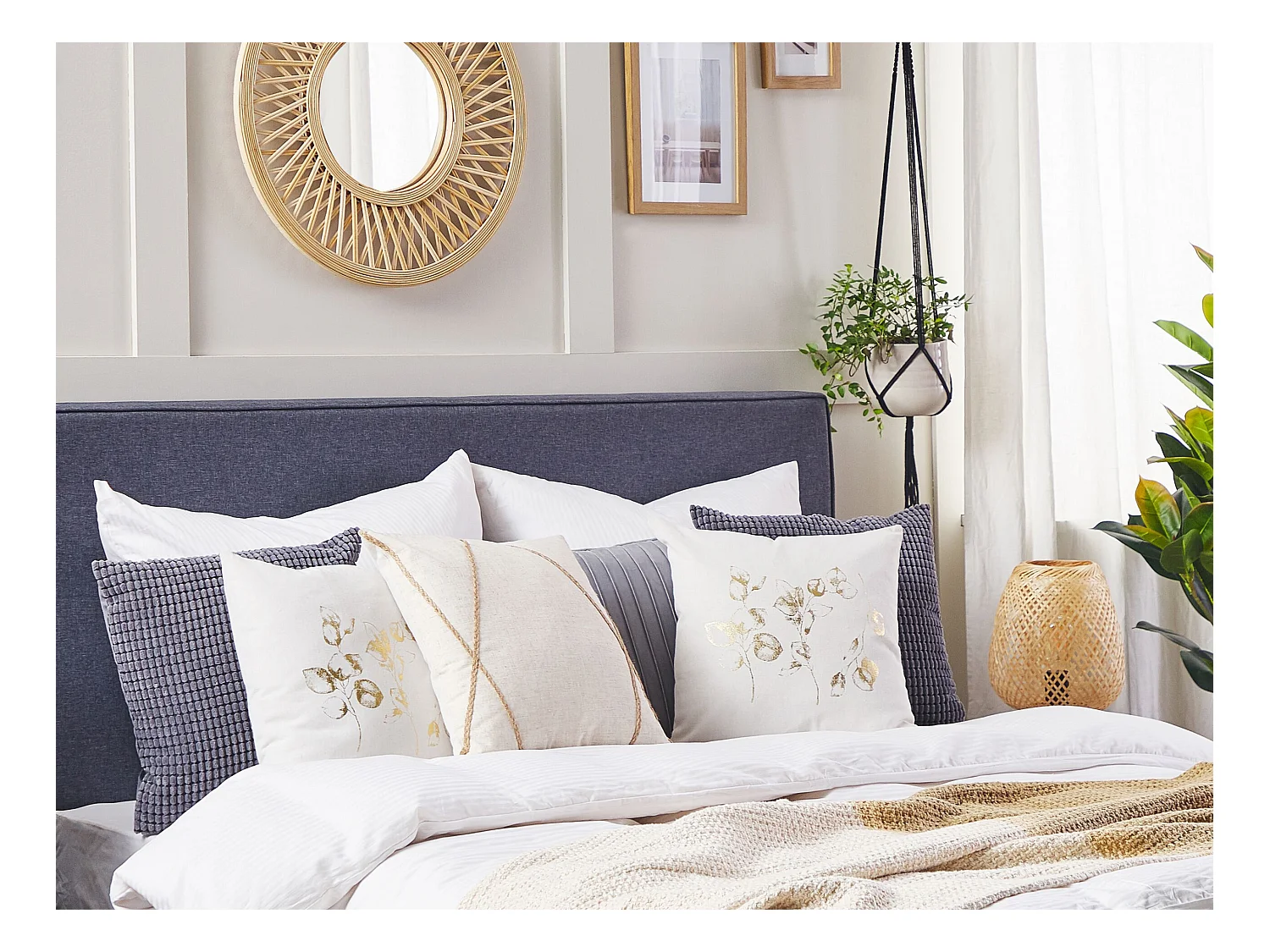 Set van 2 decoratieve kussens GOMPHRENA 45 x 45 cm Lichtbeige Bladpatroon