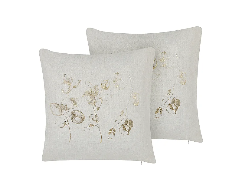 Dekokissen 2er Set Blumenmuster beige / gold 45x45 cm Polsterbezug Gomphrena