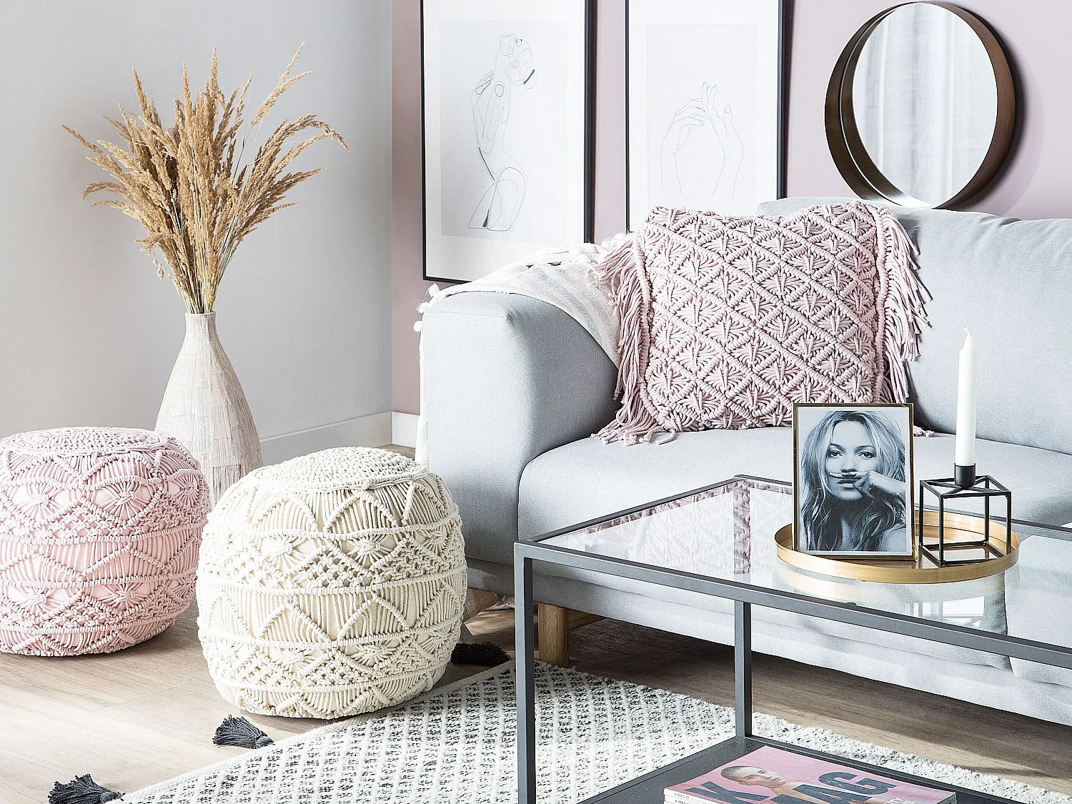 Throw Cushion YANIKLAR Cotton 40 x 40 cm Pink Geometric Pattern