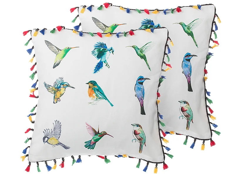 2 poduszki dekoracyjne w ptaki z frędzlami 45 x 45 cm wielokolorowe MALLOW