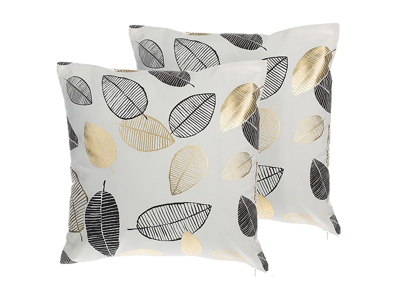 Set van 2 decoratieve kussens LOTUS Katoen 45 x 45 cm Wit Goud Zwart Bladpatroon
