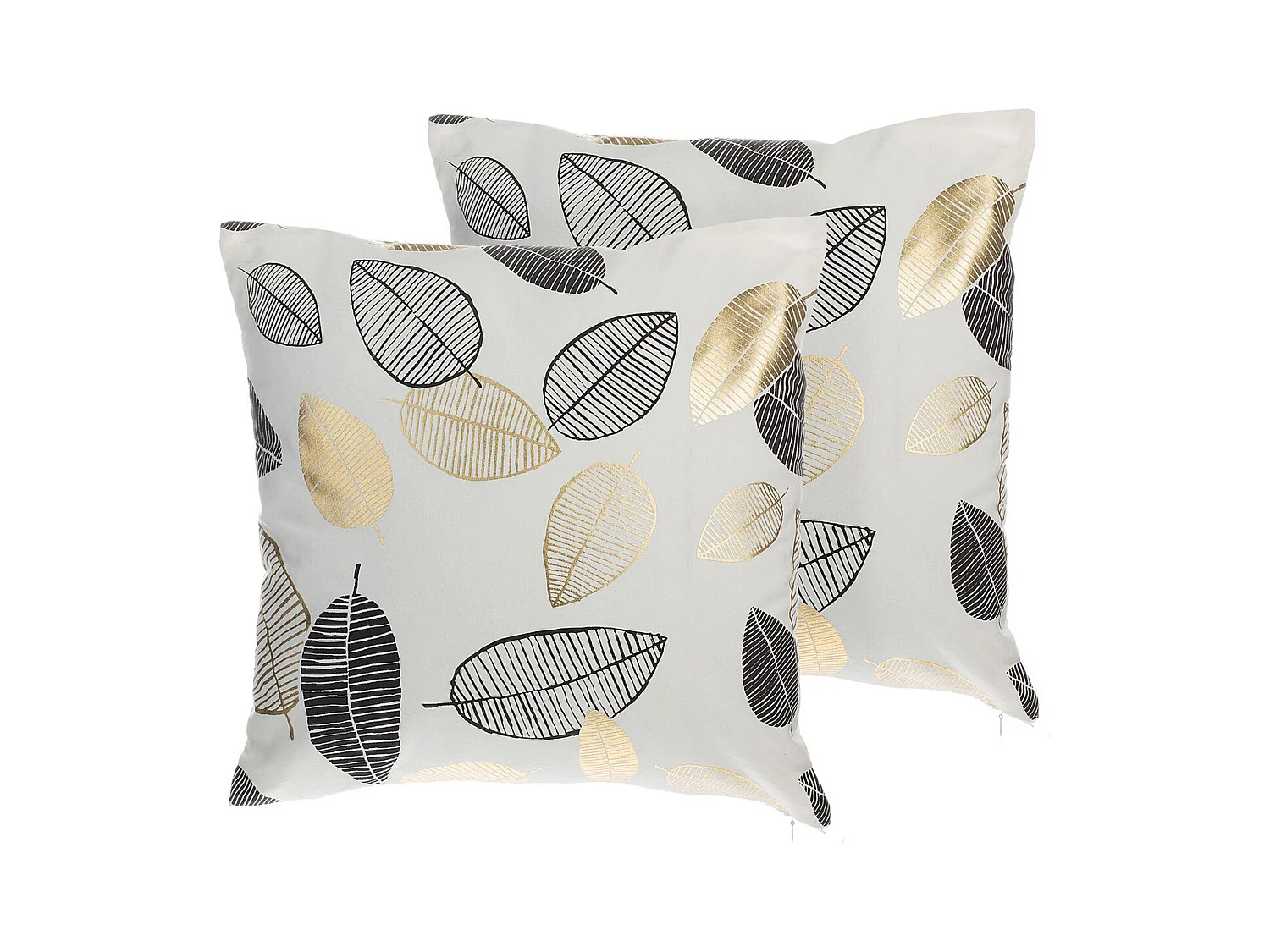 Lot de 2 coussins décoratifs LOTUS Coton 45 x 45 cm Blanc Doré Noir Motif de plante