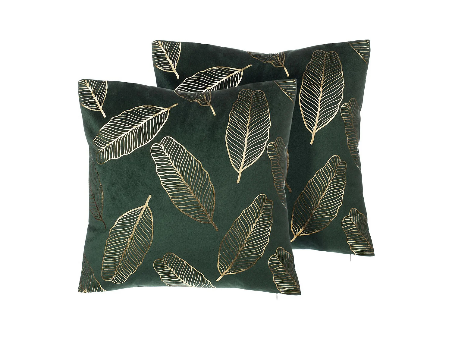 Dekokissen 2er Set 45 x 45 cm Samtstoff mit goldenen Blättern dunkelgrün Freesia