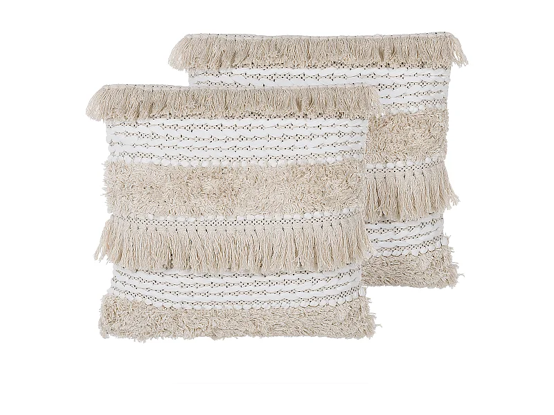 Dekokissen 2er Set beige mit Fransen 45 x 45 cm Baumwolle Thondi