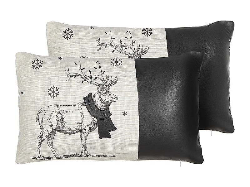Kissen Polyester/Kunstleder Tiermotiv cremeweiß/schwarz 2er Set 30x50 cm Sven