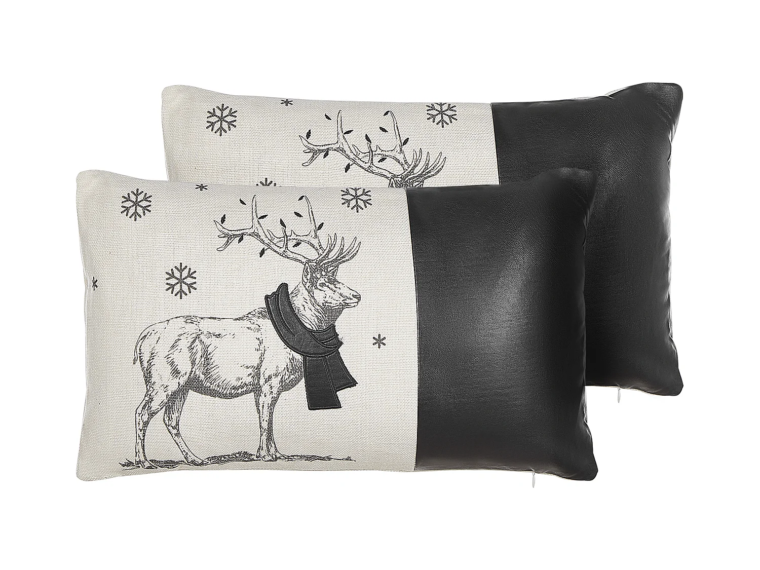 Lot de 2 coussins décoratifs SVEN Cuir PU 30 x 50 cm Noir Motif de Noël