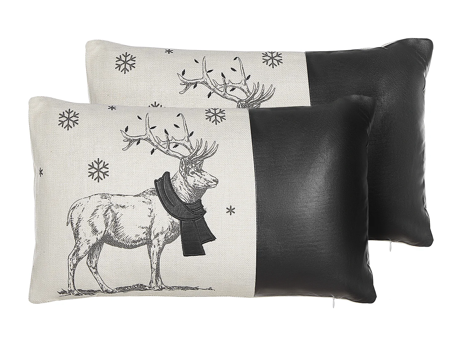 Conjunto de 2 almofadas decorativas SVEN Pele sintética 30 x 50 cm Preto Padrão natalicio