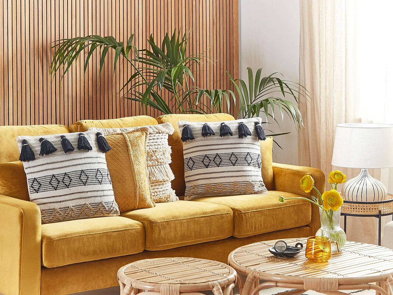 Almofada decorativa SAMBUCUS Algodão 45 x 45 cm Creme Padrão geométrico