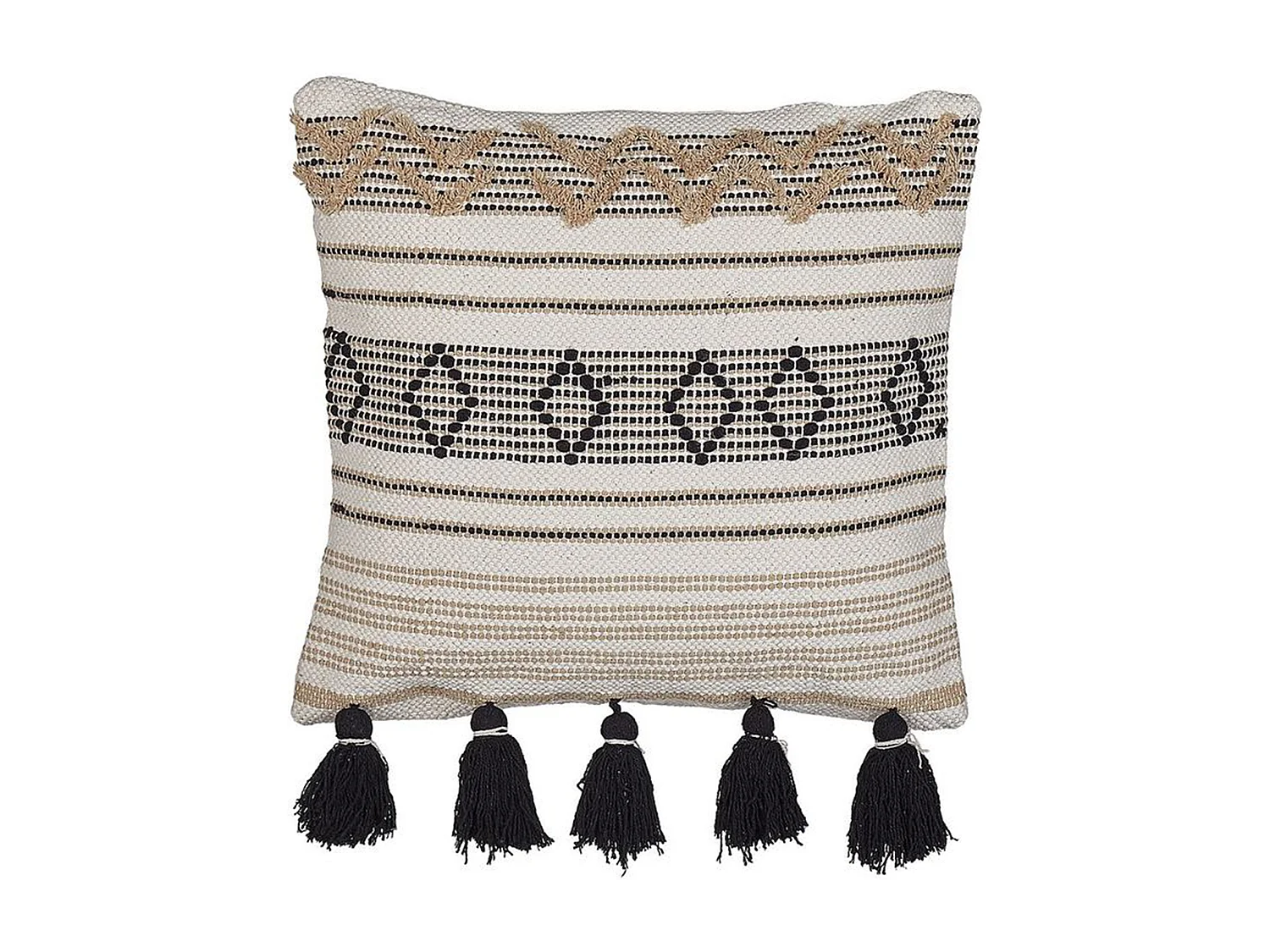 Coussin en Coton Motif Géométrique à Pompons Beige et Noir 45 x 45 cm SAMBUCUS