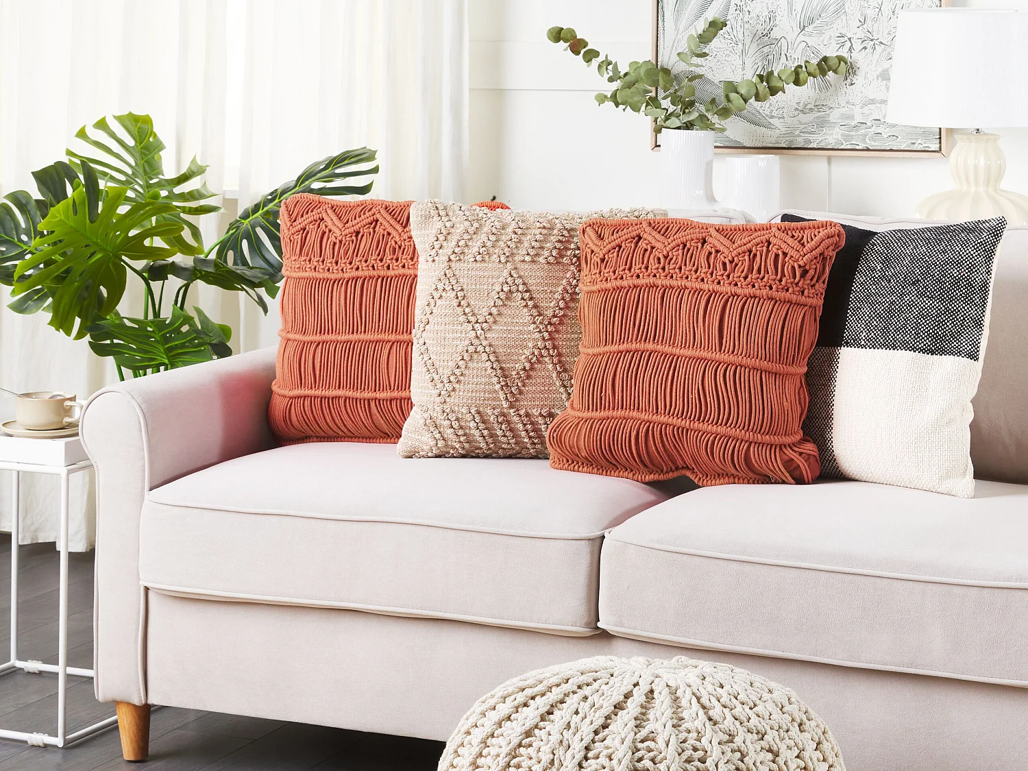 Set di 2 cuscini AKKOY Cotone 45 x 45 cm Arancione Trama geometrica