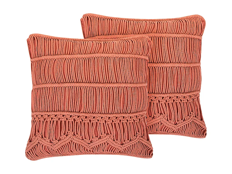 Lot de 2 coussins décoratifs AKKOY Coton 45 x 45 cm Orange Motif géométrique