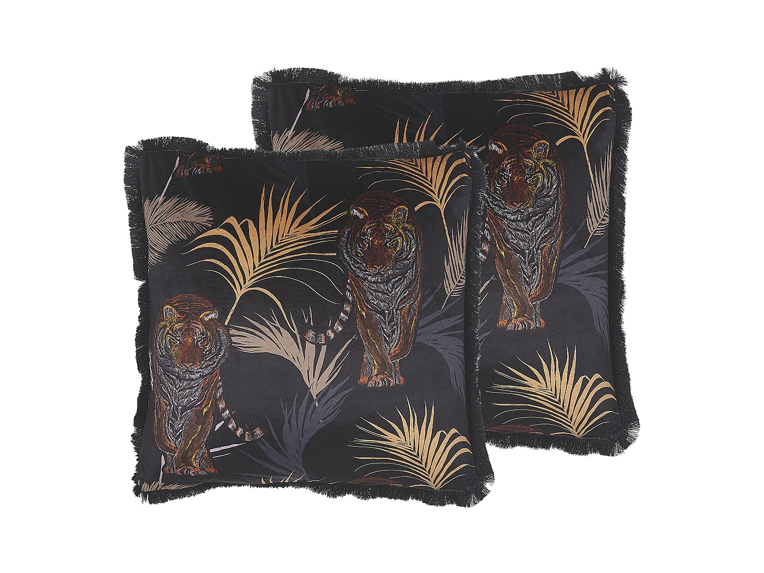 Lot de 2 coussins décoratifs RAMTEK Velours 45 x 45 cm Noir Motif animal