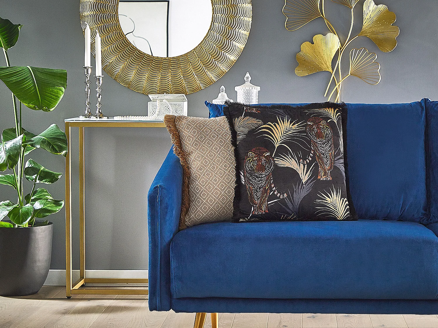 Lot de 2 coussins décoratifs RAMTEK Velours 45 x 45 cm Noir Motif animal