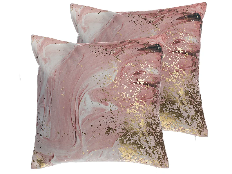 Lot de 2 coussins décoratifs LANTANA 45 x 45 cm Rose Effet marbre
