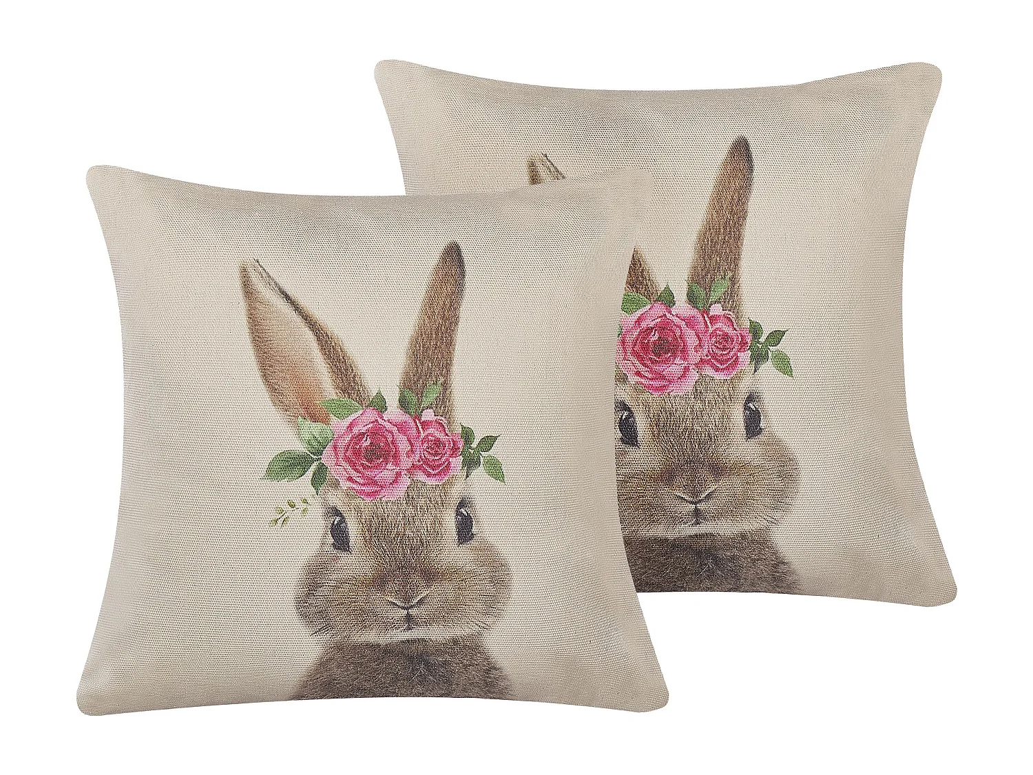 Sierkussen set van 2 konijnenprint grijs/roze 45 x 45 cm TULIPA