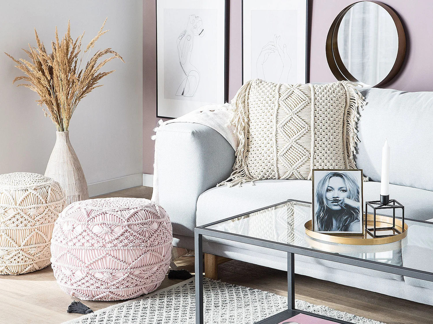 Zestaw 2 poduszek dekoracyjnych YORTAN Bawełna 45 x 45 cm Jasnobeżowy Wzór geometryczny