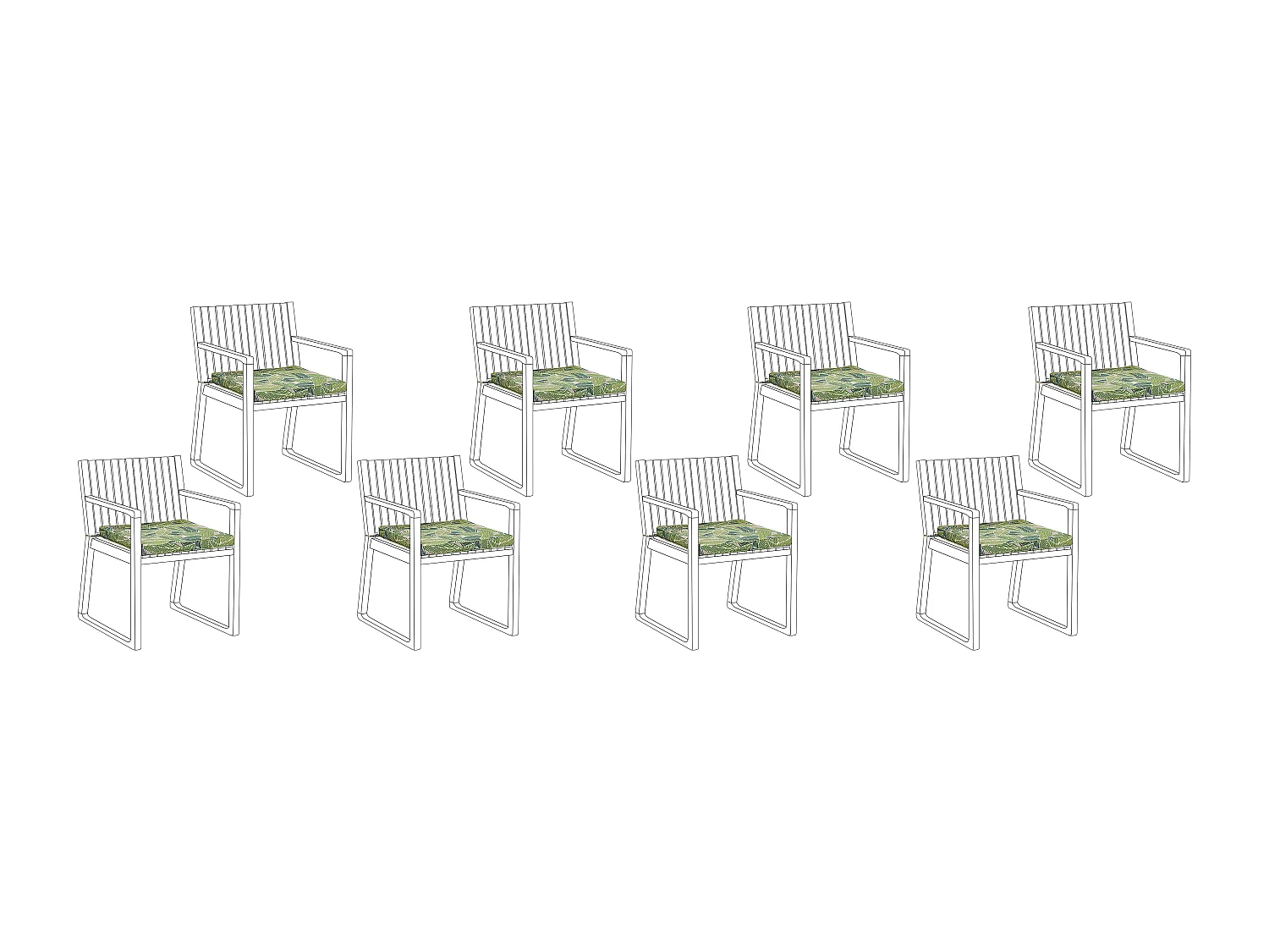 Modernes Set mit 8 Sitzkissen mit Blättermuster grün für Gartenstuhl Sassari