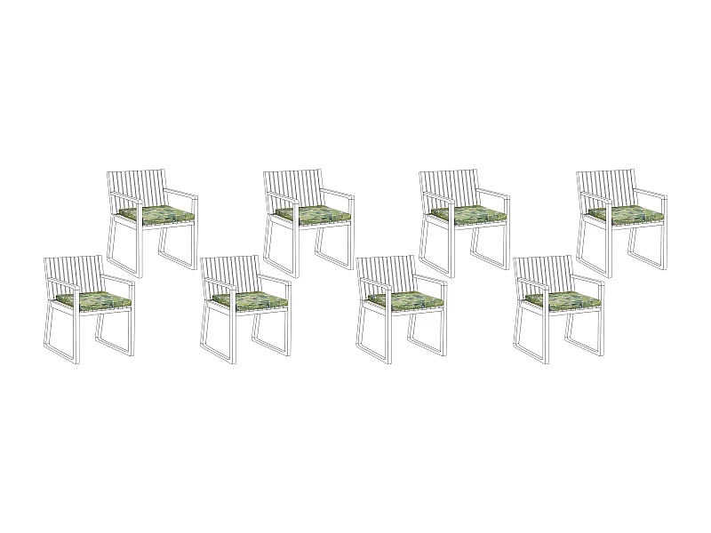 Modernes Set mit 8 Sitzkissen mit Blättermuster grün für Gartenstuhl Sassari
