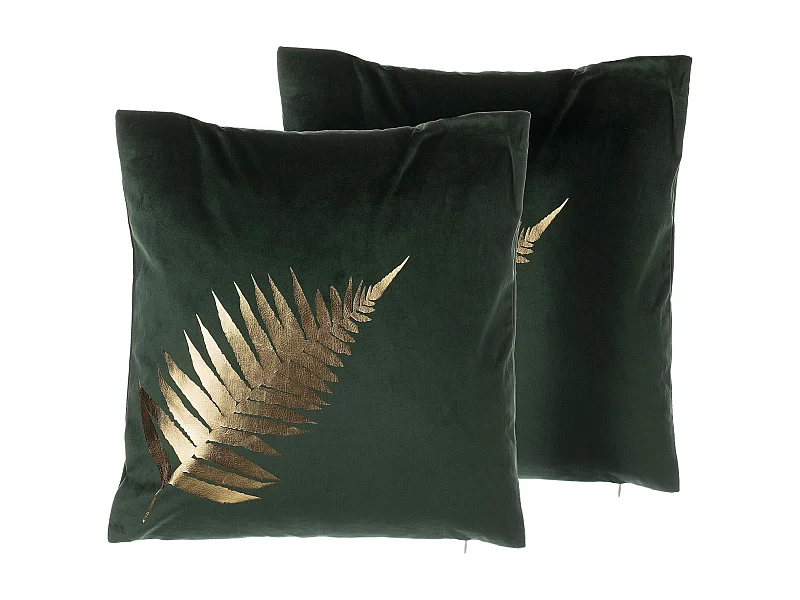 Set di 2 cuscini FERN Velluto 45 x 45 cm Verde scuro Trama di piante