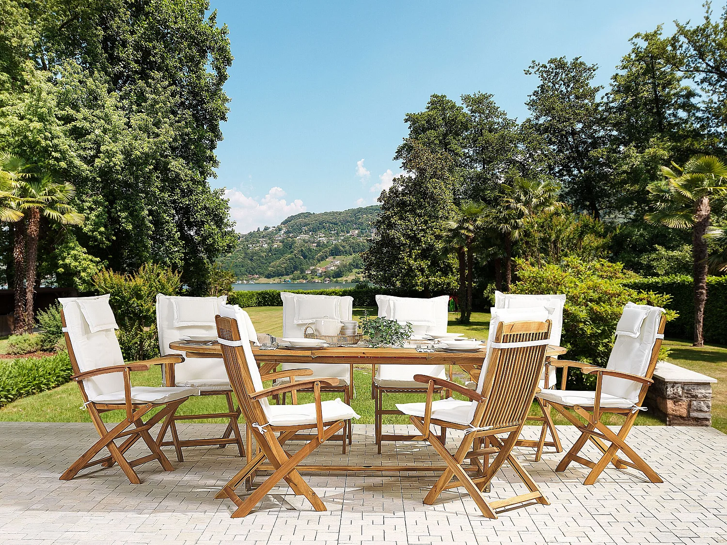 Lot de 8 coussins de jardin MAUI 40 x 54 cm Blanc cassé